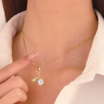 Luxury Rose Zirconia Pendant Necklace 18K Gold Plated - Image 4