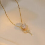 Luxury Sunflower Zirconia Pendant Necklace 18K Gold Plated - Image 2