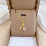 Luxury Rose Zirconia Pendant Necklace 18K Gold Plated - Image 6