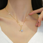 Luxury Rose Zirconia Pendant Necklace 18K Gold Plated - Image 5