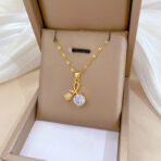 Luxury Rose Zirconia Pendant Necklace 18K Gold Plated - Image 3